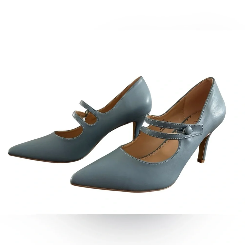 Journee Collection Pointed-Toe Blue Mary Jane Heels